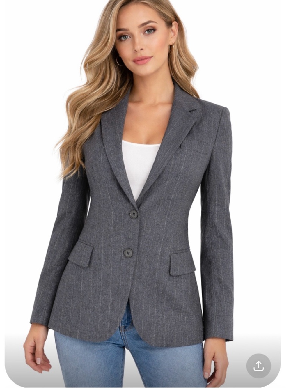 THEORY Gray Wool Pinstripe Tailored Blazer Size 8